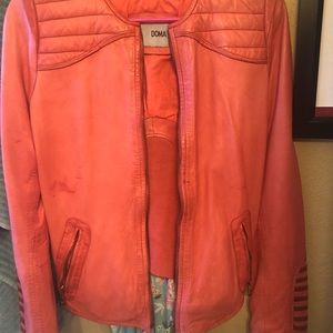 Doma moto leather jacket, pink XS.